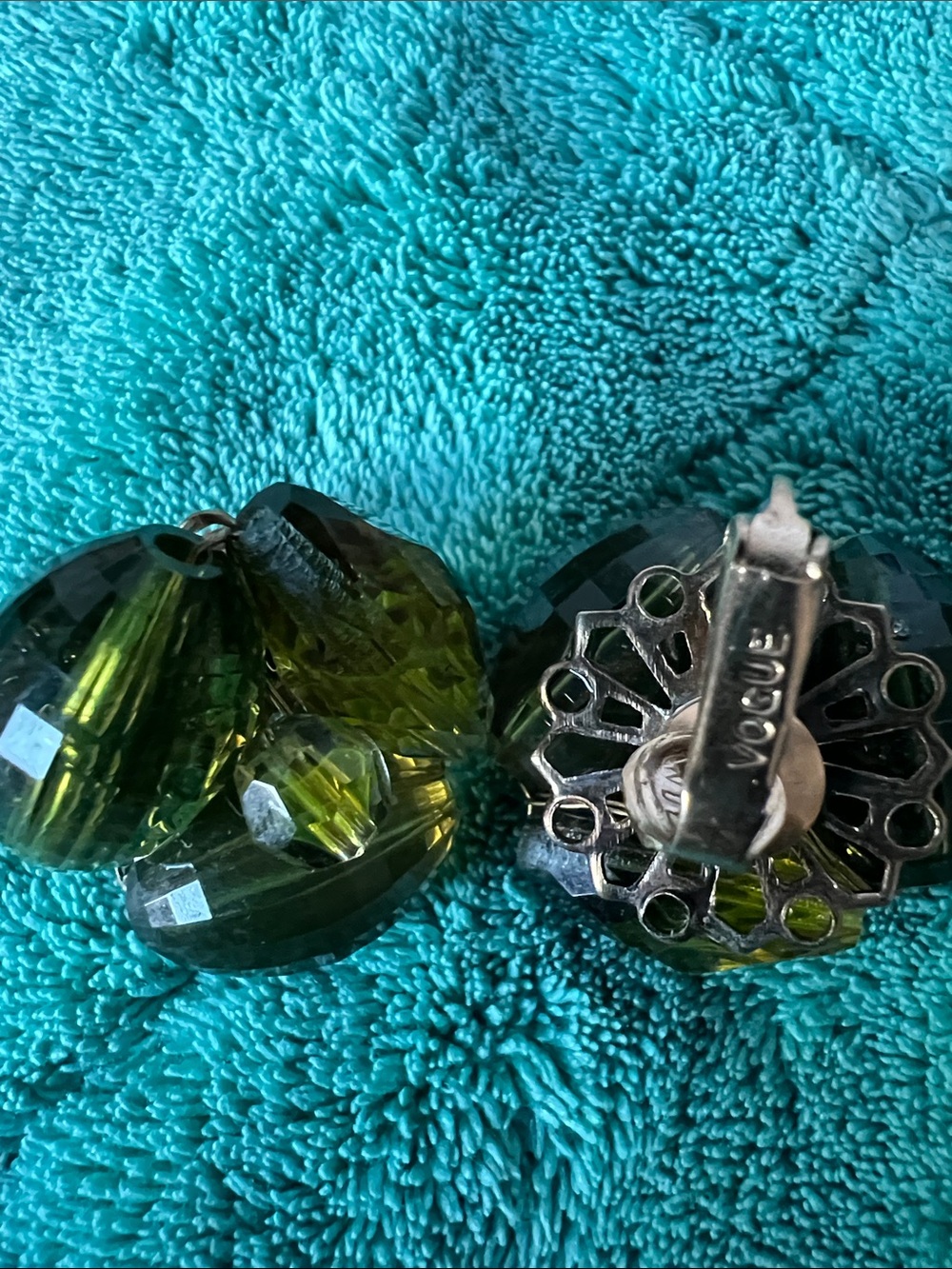Vogue Olive Green Faceted Cluster Clip-On Earrings